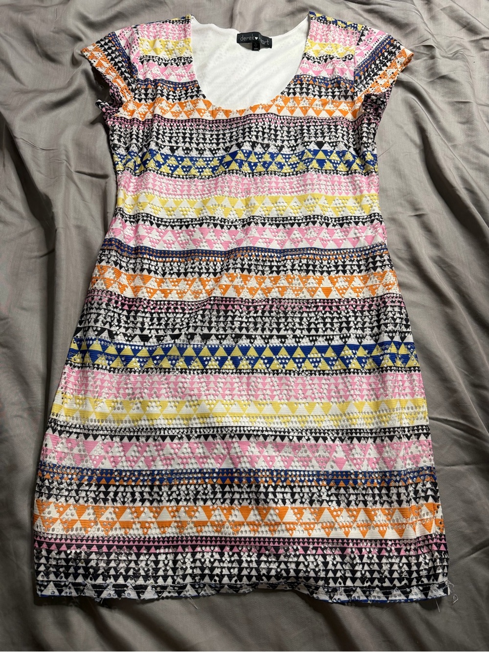 Derek Heart Pink Yellow Orange Blue Geo-Print Cap Sleeve Mini Dress